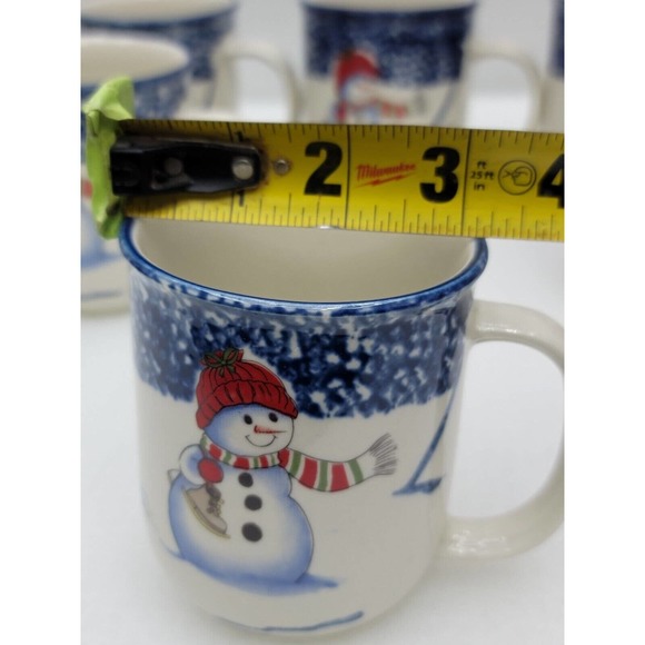 Set Of 8 New In Box Thompson Pottery Snowman Winter Scene Coffee Cups 8 oz. - Picture 5 of 10